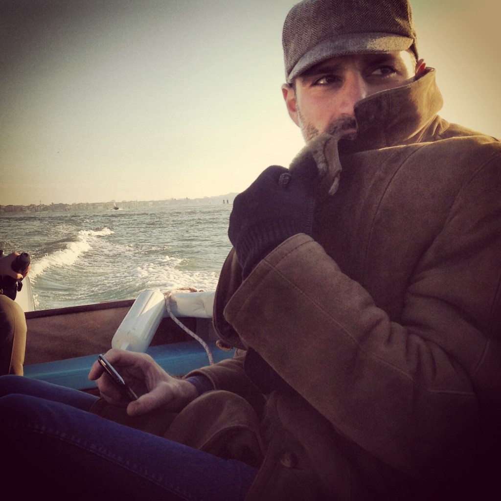 Giacomo Ravagli, end 2013, riding a boat in Venice